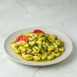 Ñoquis al pesto con verduras