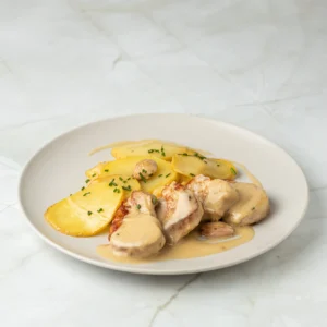 Solomillo al whisky con patatas panaderas